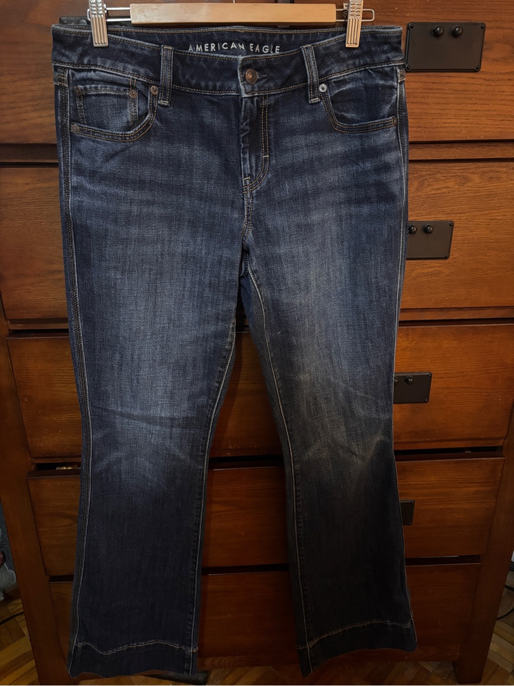 American Eagle Super Low Rise Kick Boot Jeans Dark Wash Stretch 10 Regular